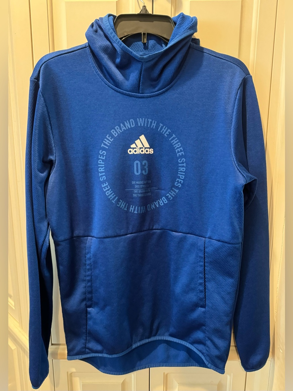 Men’s Adidas Royal Blue Climawarm Hooded Pullover - Size Medium
